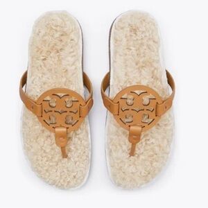 Tory Burch Miller Cloud Shearling Thong Sandals 🩴